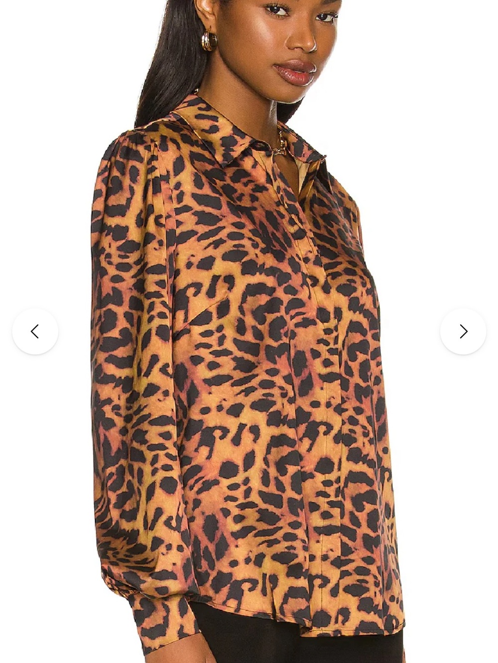 Generation Love - Aurelie Leopard Print Satin Button-Down Blouse - Brown & Black